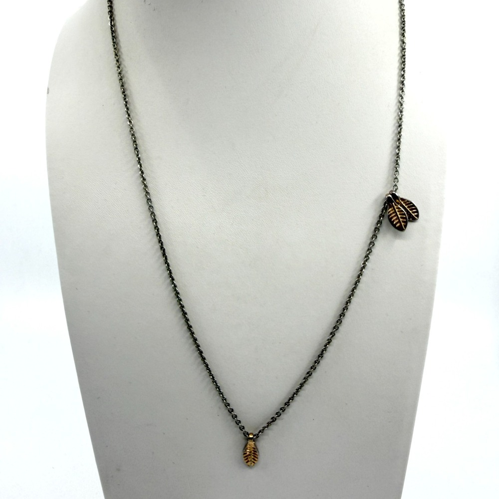 Two Tone Leaf Charm Necklace Silver and Gold Tone Boho Nature Inspired Jewelry